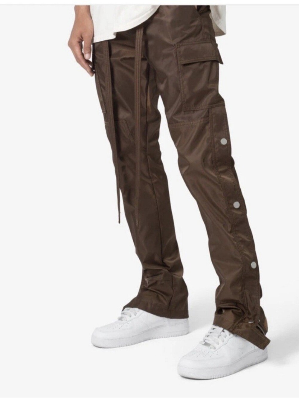MNML Snap Zipper II Cargo Pants Metallic Brown Long Belt Streetwear Size 34 X 32